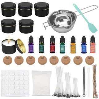 Bolosa® Kerzen Selber Machen Set, Kerzen Gießen Set, Schmelztopf 400ml, 500g Kerzenwachs, 6 Kerzendosen, 7 Kerzenfarbe, Candle Making Kit für Erwachsene Anfänger Kerzenherstellung