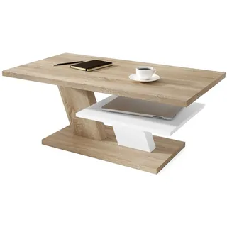 Mazzoni Couchtisch Cliff Sonoma Eiche / Weiß matt Tisch Wohnzimmertisch 110x60x45cm beige