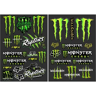 2 Stücke Monster Energy Motorrad Aufkleber Set - Geeignet für Skateboard, Auto, Roller, Helm und Motocross-Enthusiasten