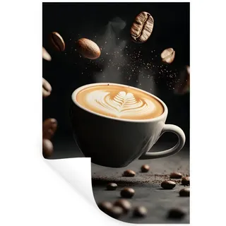 MuchoWow Wandsticker Cappuccino - Tasse - Bohnen - Braun (1 St), Wanddeko, Aufkleber, Wandtattoo, 60x90 cm 60 cm x 90 cm x 0.1 cm