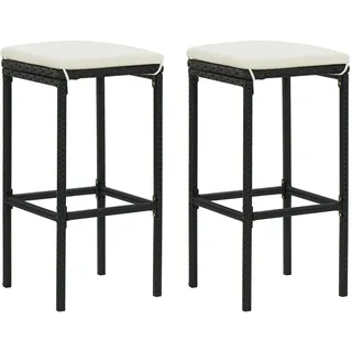 vidaXL 2X Barhocker mit Kissen Barstuhl Tresenhocker Küchenhocker Thekenhocker Tresenstuhl Thekenstuhl Bar Stuhl Hocker Schwarz Poly Rattan