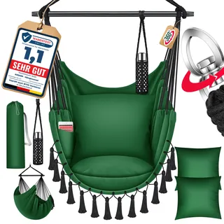 KESSER® Hängesessel mit 2 Kissen Getränkehalter & Bücherfach - Safari XXL Hängestuhl für Erwachsene & Kinder Hängematte bis 150 kg Hängesitz Aufhängung Indoor & Outdoor Wohn & Garten Terrasse