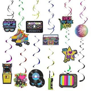 36 Stück 80er Party Hängende Spiral Decken Dekorationen 80er Spiralen Girlande Hängedeko 80er Thema Spiralen Hängedeko Dekor für Musik Thema 80er Rock Disco Partybedarf