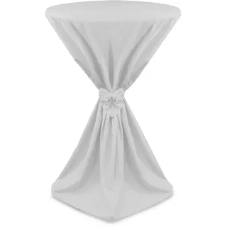 Beautissu Stehtisch Hussen 60 cm x 145cm – Edle Microfaser Hussen mit elegantem Satinband für Stehtische Schleife in Weiß – Stehtischhussen 60 cm Giulia