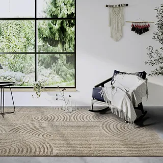 ELLE DECORATION Hochflor Teppich Chappe – Moderner Wohnzimmerteppich, Langflor Shaggy, Modernes Muster, Flauschig Weich Boho für Wohnzimmer, Schlafzimmer – Beige, 80x120cm