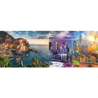 Ravensburger Puzzle 16227 - Blick auf Cinque Terre & Puzzle 16008 - New York im Winter und Sommer - 1500 Teile Puzzle für Erwachsene und Kinder ab 14 Jahren, Puzzle mit Stadt-Motiv
