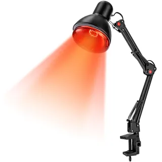 Infrarotlampe 150W, Rotlichtlampe Wärmelampe mit Klemme, E27 und 360° Rotation & klappbar, Rotlicht Therapie zur Muskelentspannung & Schmerzlinderung, Rotlichtlampe Wärmelampe für Haushalt & Büro