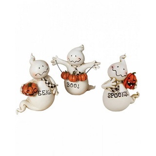 Horror-Shop Dekoobjekt Süße Halloween Geister mit Kürbissen im 3er Set beige|orange|schwarz|weiß