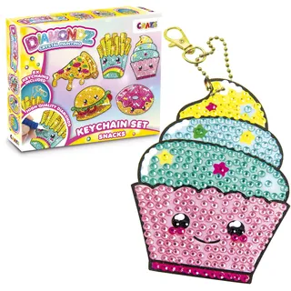 DIAMONDZ CRYSTAL PAINTING Keychains Set Snacks - DIY Diamond Painting Schlüsselanhänger Bastelset, Diamant Malerei Kinder 5x Schablonen & Zubehör, XL
