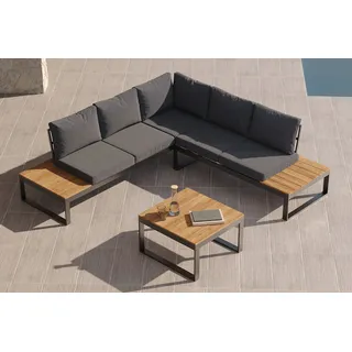 OUTFLEXX Ecklounge, anthrazit matt, Alu/Holzimitat, 5 Personen, Seitenablage