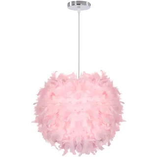 iDEGU Moderne Pendelleuchte, Ø 30 cm Hängelampe aus Federn Kugel Lampenschirm E27 Deckenleuchte Kronleuchter für Schlafzimmer, Wohnzimmer (Rosa)