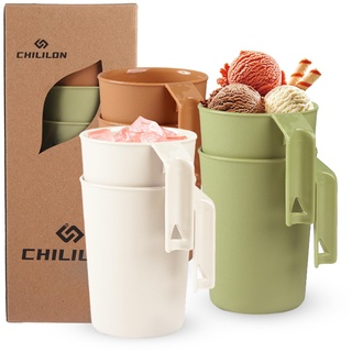 Chililon Kaffeetassen, Becher Plastik, 350 ml unzerbrechliche Trinkbecher,Tassen set 6er Kaffeetassen Set groß mit Henkel.