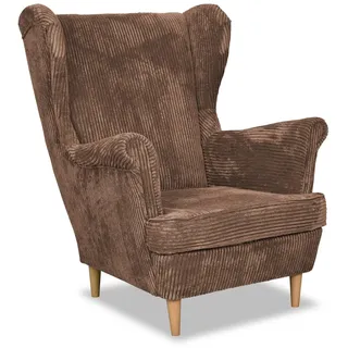 Family Meble Sessel Cord, Modell Bonito, Skandinavisch, Relaxsessel aus Webstoff, Loungesessel, Ohrensessel, Bequemer Sessel, Für Wohnzimmer, Esszimmer, Schlafzimmer, Büro, Elegantes Design, Braun