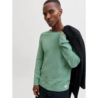 JACK & JONES Rundhalspullover JACK & JONES "JJEHILL KNIT CREW NECK NOOS", Herren, Gr. M, granite grün, Strick, Obermaterial: 100% Baumwolle, unifarben, regular fit normal, Rundhals, gerader Abschluss, Pullover Rundhalspullover, Baumwolle, regular fit
