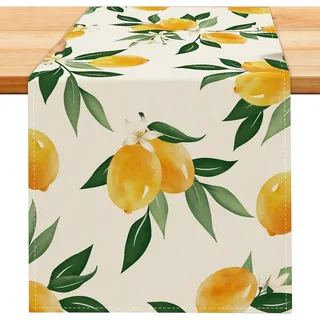 183 x 33cm Zitrone Tischläufer, Italienische Deko, Modern Zitrone Pflanzen Tischdeko, Sommer Zitronedeko, Frühling Küche Esstisch Dekoration, für Drinnen Draußen Urlaub Party Wohnzimmer Dekor