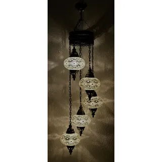 Samarkand - Lights Handgefertigte Orientalische Mosaiklampe Mosaik Glas Hänge Lampe Innenleuchte Pendelleuchte Deckenleuchte Aussenleuchte Handarbeit Hängeleuchte Hängelampe Größe 3 / L/Silber