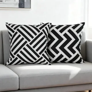 BCughia Kissenbezug 40 x 40 2er Set, Kurzplüsch Doppelseitig Geometrische Muster Dekokissen Quadratisch Sofakissen Outdoor Zierkissen Couchkissen, Schwarz und Weiß