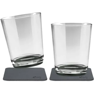 silwy® rutschfeste, bruchsichere Magnet-Trinkbecher (2er Set) in der Farbe Pearl Grey inkl. zwei Metall-Nano-Gel-Pads für standsicheres Platzieren - perfekt für Camping und Boating