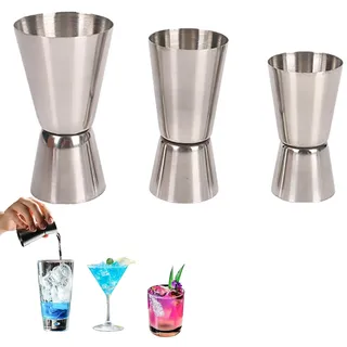 Cocktail Messbecher,3er-Set Edelstahl 25/50 ml 15/30 ml 30/60 ml Doppelmess Jigger,Cocktail Zubehör Jigger Massbecher Barmaß für Bar, Party, Wein, Cocktail, Getränke, Shaker