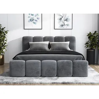 a&j möbelland gmbh Polsterbett SONIC-OM mit Bettkasten und Metallgestell 180 x 200 cm. Modernes Doppelbett mit Stauraum, ohne Matratze. Farbe: Dunkelgrau - Dunkelgrau