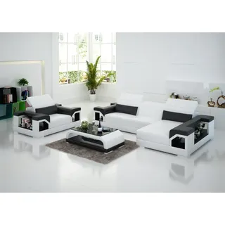Ledersofa Moderne Couch Wohnlandschaft Ecksofa Sessel Set Garnitur Sofa mit USB