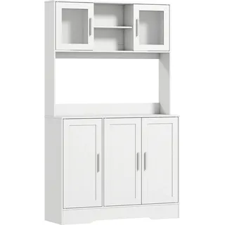 HOMCOM Küchenschrank Hochschrank mit Arbeitsplatte Buffetschrank mit Verstellbaren Einlegeböden, 5 Türen, Vorratsschrank mit Glastüren, Skandinavisches Design, Weiß   Aosom