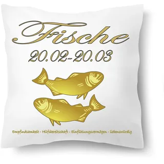 Print Deluxe Kissen mit Sternzeichen, Horoskop, Tierkreiszeichen, Weihnachtsen Geburtstag Geschenk Idee | Kuschel Dekokissen, Zierkissen 40X40| Kissenbezug & Füllung (mit Kissenfüllung, Fische)