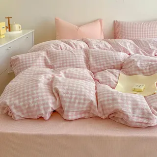 Covebett Bettwäsche Kariert 135x200 Rosa Weiß Bettwäsche Set Gewaschene Microfaser 2teilig, Aesthetic Elegantes Mädchen Karo Gitter Bettbezug mit Reißverschluss und Kissenbezug 40x80 cm