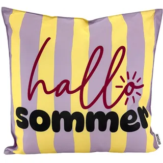 heimtexland ® Outdoor Deko Kissen 45x45 mit Füllung Garten Lounge Dekokissen wasserabweisend wetterfest Outdoorkissen Gartenkissen Bedruckt Typ906 Sommer Streifen Gelb