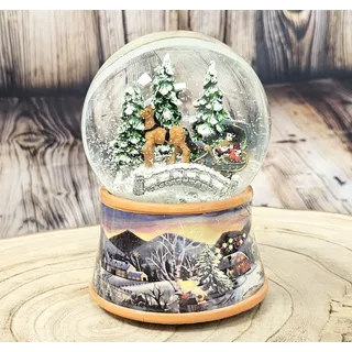 Schneekugel Weihnachten Spieluhr | Kutsche Brücke | B: 10 cm | 20258 | Breite: 10 cm, Höhe: 14 cm | Winterlandschaft verschneite Berge | Schüttelkugel Weihnachtsdekoration | mit Musik