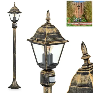 HOFSTEIN Außenstehleuchte Naofe, Außenwegeleuchte mit Bewegungsmelder aus Metall/Glas in Braun-Gold/Klar, Wegeleuchte im Landhaus/Antik/Vintage-Design für Garten, Außenbereich, Hof, 116cm, E27, IP44