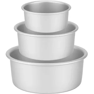 Auddemg Kuchenform Rund 3-Teil-Set (Ø 15/20/26 cm), hochwertige Backform aus eloxiertem Aluminium mit abnehmbarem Boden, ideal für Kuchen und Torten, silber