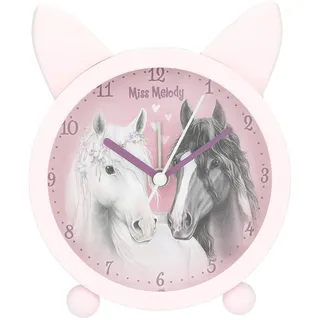 Depesche 13260 Miss Melody Fantasy Horse Wecker Rosa für Kinder, mit Motiv Pferd und Ohren, leise Uhr mit Lichtfunktion, Batterie enthalten