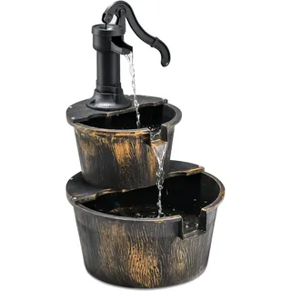 GOPLUS Gartenbrunnen Holz, Springbrunnen Zierbrunnen mit Wasserpumpe, Fassbrunnen Wasserfall, Holzbrunnen Holzeimer deko, Wasserspiel für Garten, Rasen, Terrasse & Hinterhof