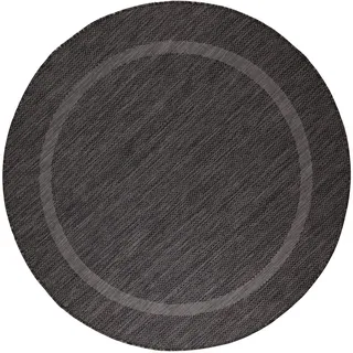 Carpetsale24 In- & Outdoor Teppich Wetterfest 120 cm Rund Sisal Optik Schwarz - Teppich Waschbar, Wasserfest, Pflegeleicht und Flachgewebe - Ideal für Balkon, Garten, Terrasse und als Küchenteppich