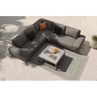 OUTFLEXX Beau Gartenlounge mit Outdoor-Teppich, grau/grau-weiß, Aluminium/Polyester/PET-Garn, Teppich rechteckig 240 x 160 cm, inkl. Kaffeetisch