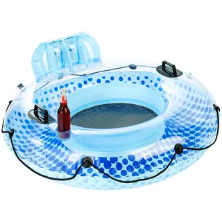 infactory Schwimmsessel: Aufblasbarer Schwimmring mit Rückenlehne und Getränkehalter (Schwimmreifen Erwachsene, Schwimmring Erwachsene, Sitz)