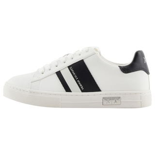 Armani Exchange Damen Cup Sole Mina, Back tab with and Metal Logo Detail on Side Sneaker, Off White+Black, 35 EU