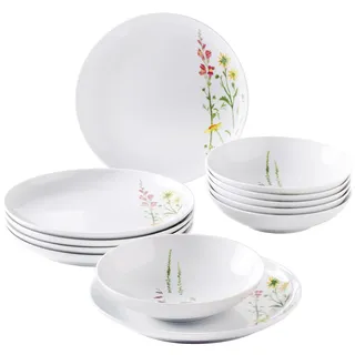 KAHLA 39G232A50002C Five Senses Wildblume Tafelset 12tlg. | Tafelservice für 6 Personen mit Blumenmuster rot/gelb aus Porzellan