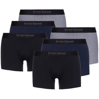 Bruno Banani Herren Boxershorts, Vorteilspack - Energy Cotton, Baumwolle, einfarbig mit schwarzem Bund schwarz/blau/grau S (Small) 6er Pack (2 x 3P)