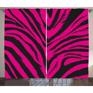 ABAKUHAUS Teen Zimmer Rustikaler Gardine, Pink Zebra Haut, Schlafzimmer Kräuselband Vorhang mit Schlaufen und Haken, 280 x 260 cm, Magenta und Schwarz