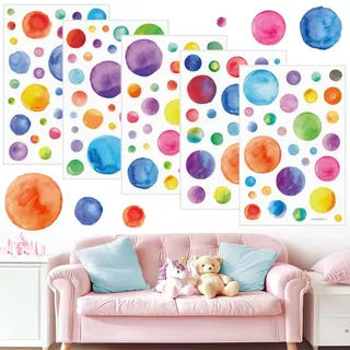 Wandtattoo Kinderzimmer Mädchen, 148 Stück Tupfen Wandsticker, Wandsticker Mädchenzimmer, Aquarell Polka Dots Wandaufkleber, Wandaufkleber für Babyzimmer, Wanddeko für Mädchenzimmer Kinderzimmer