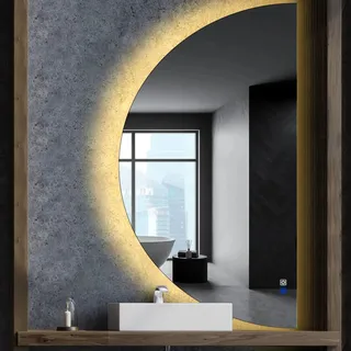 reyze Halbrunder rechts LED Badspiegel 80x160 cm - Touch, Dimmbar, Antibeschlag, IP67, Warmweiß (3000K), LED-Spiegel fürs Bad - Modell Ambient 1