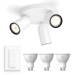 Philips Hue Pongee Aufbaustrahler (Weiß) - Warmweißes Licht - inkl. Hue Dimmschalter - Deckenstrahler 3 Flammig - GU10 - Hue White