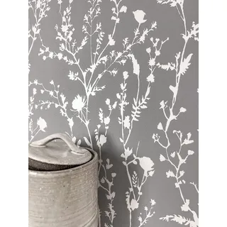 Newroom Vliestapete Katya Dark Grey Tapete Blumentapete Blumen,Blätter,Zweige, Anthrazit Tapete Modern Blumen - Blumentapete Rosentapete Silber Glamour Industrial Blätter Zweige für Schlafzimmer Wohnzimmer Küche, Rosentapete grau