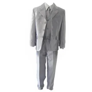 Anzug FAMILY TRENDS "Kombination Set 5 Teilig", Herren, Gr. 110, EURO-Größen, grau, 100% Polyester, gestreift, elegant, Anzüge, Sakko Hemd Krawatte Weste Hose