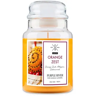 Purple River Große Duftkerze im Glas mit Deckel | Orange Zest | Duftkerze Orange | Kerzen lange Brenndauer | Sojawachskerze | Raumduft für Zuhause