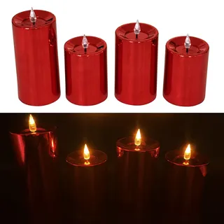 Online Fuchs 4 LED Kerzen im Set mit 6-Stunden Timer, Hochglanz Oberfläche und realistischer Flamme aus Acrylglas - Outdoor geeignet - Deko für Herbst, Winter und Weihnachten (Rot)