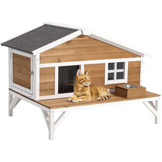Vevor Katzenhaus Outdoor Katzenhütte 1105x853x787 mm Weiß/Braun