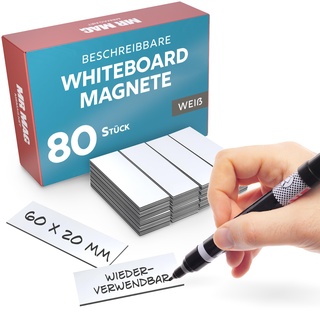 MrMag® 80 Magnetstreifen zum beschriften - weiß - Whiteboard Magnete 60x20mm - Magnet-Etiketten beschreibbar - beschreibbare Magnetschilder